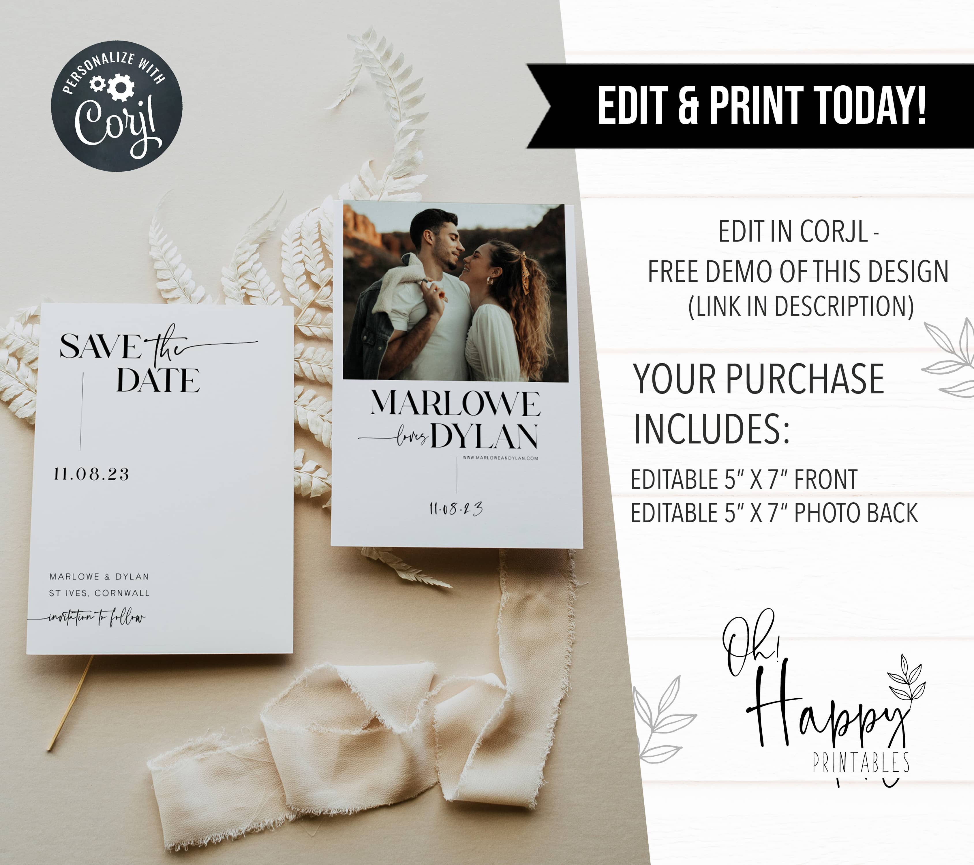 wedding save the date, modern save the date, printable save the date, editable save the date,