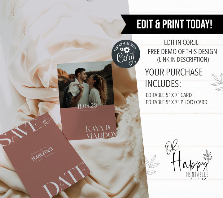 editable dusty rose save the date, printable save the date card, dusty rose wedding invitation suite, editable wedding stationery, printable wedding stationery, modern wedding items, wedding save the dates