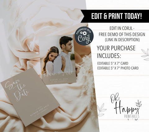 editable save the date, printable save the date card, CALLIGRAPHY editable wedding invitation suite, editable wedding stationery, printable wedding stationery, modern wedding items, wedding save the dates