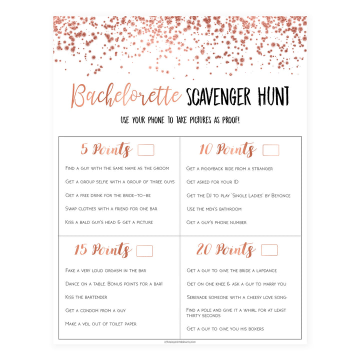 Bachelorette Scavenger Hunt - Rose Gold Foil