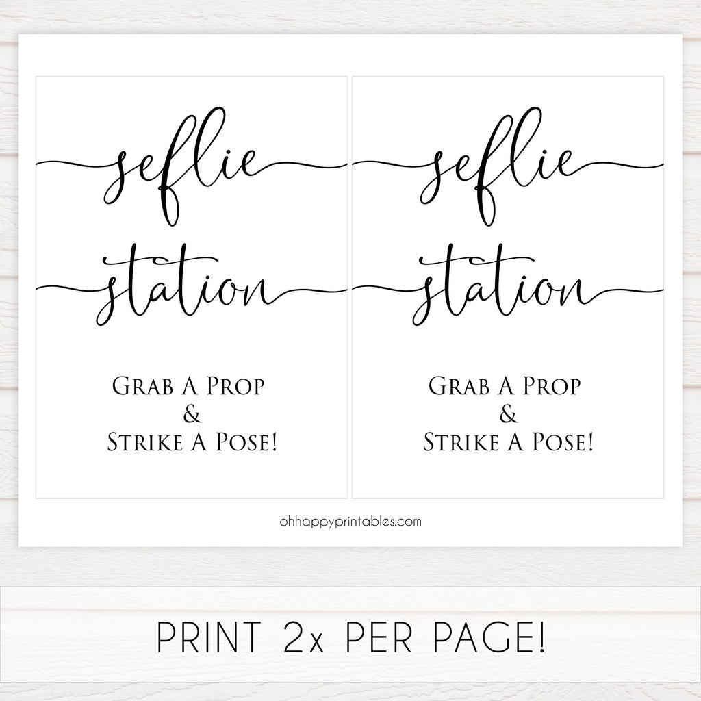 Selfie Station Table Sign | Printable Minimalist Bridal Shower – OhHappyPrintables