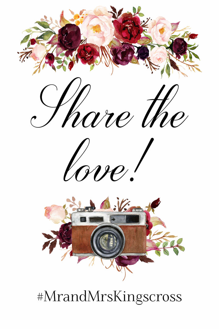 Share The Love Marsala Hashtag Sign wedding