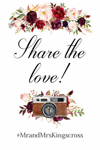 Share The Love Marsala Hashtag Sign wedding