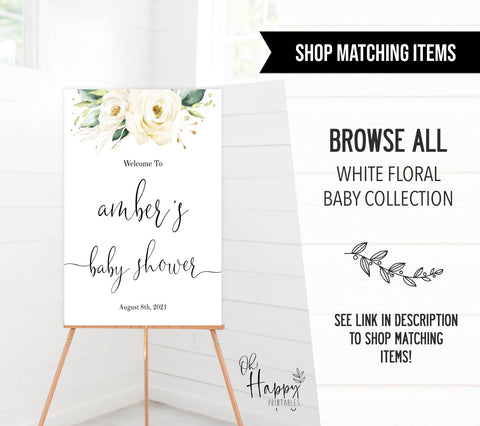 gifts and cards baby shower table signs,  White floral baby decor, printable baby table signs, printable baby decor, baby botanical table signs, fun baby signs, baby white floral fun baby table signs