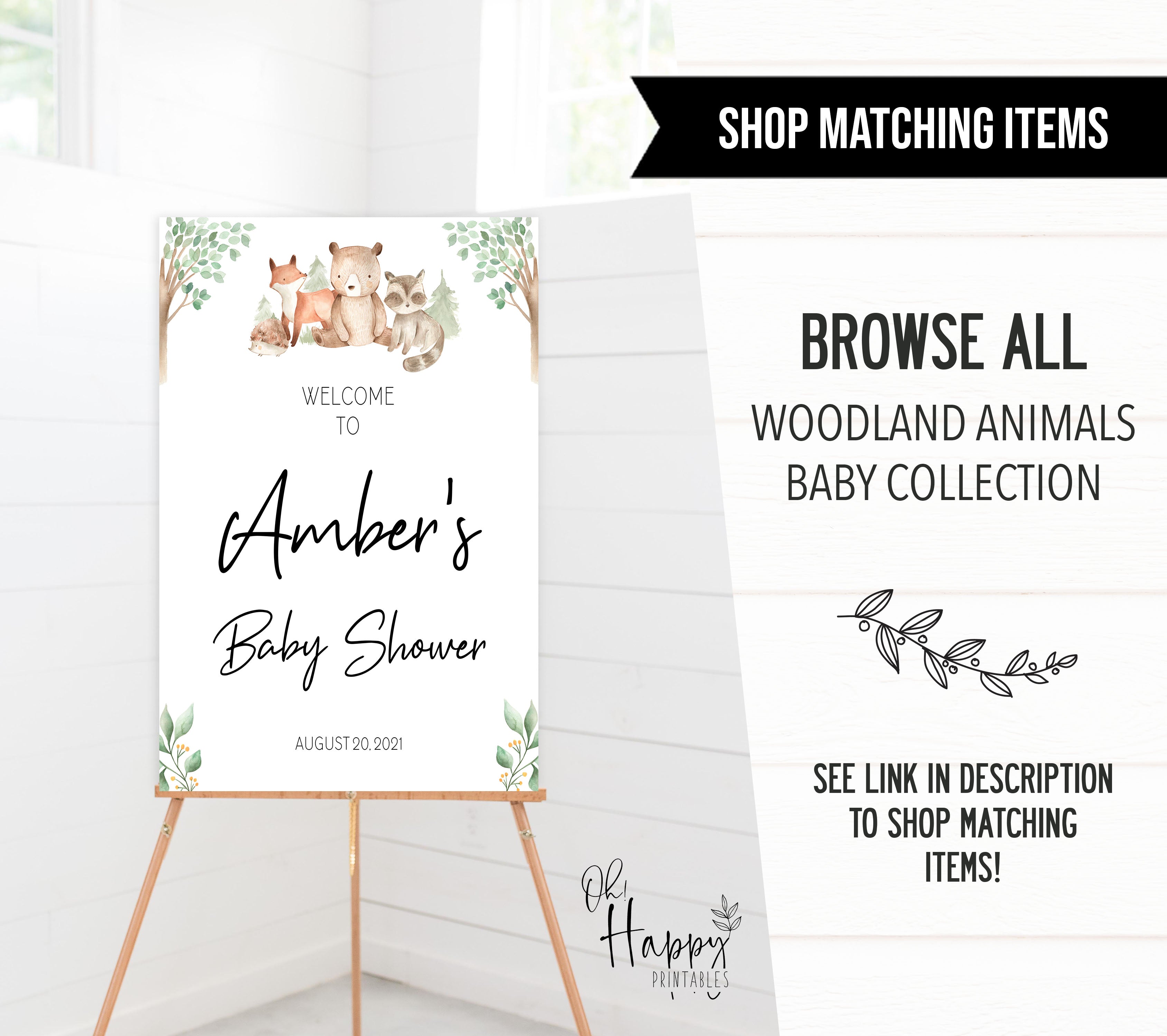 8 Baby Shower Table Signs - Woodland Printable Baby Shower Signs –  OhHappyPrintables