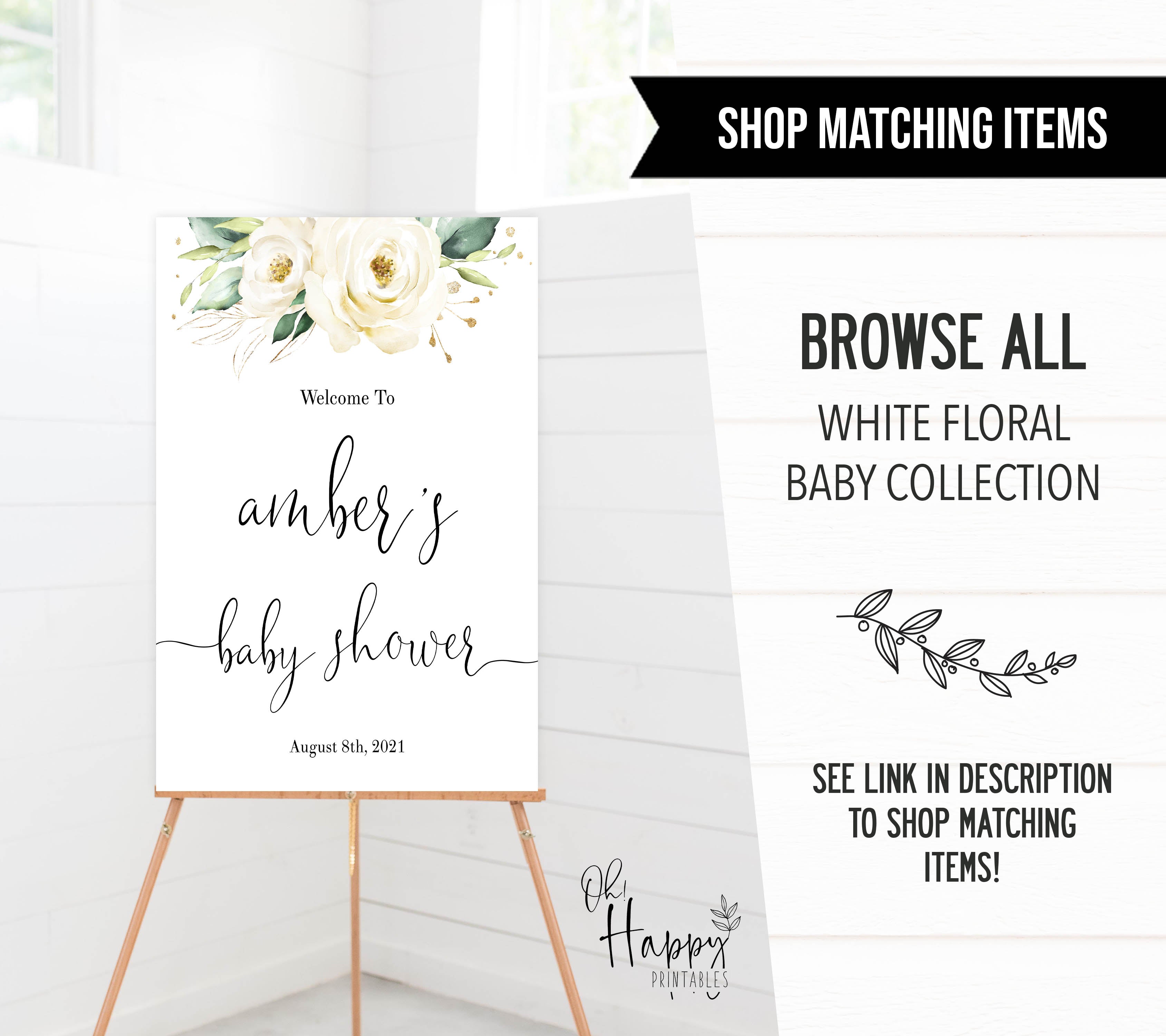 editable thank you tags, White floral baby decor, printable baby table signs, printable baby decor, baby botanical table signs, fun baby signs, baby white floral fun baby table signs