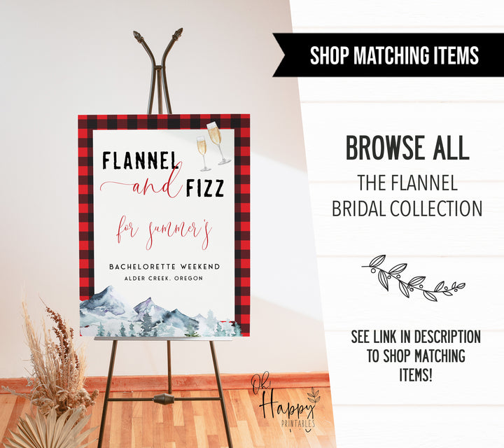Fully editable and printable bachelorette invitation with a flannel design. Perfect for a woodland flannel Bachelorette themed party
