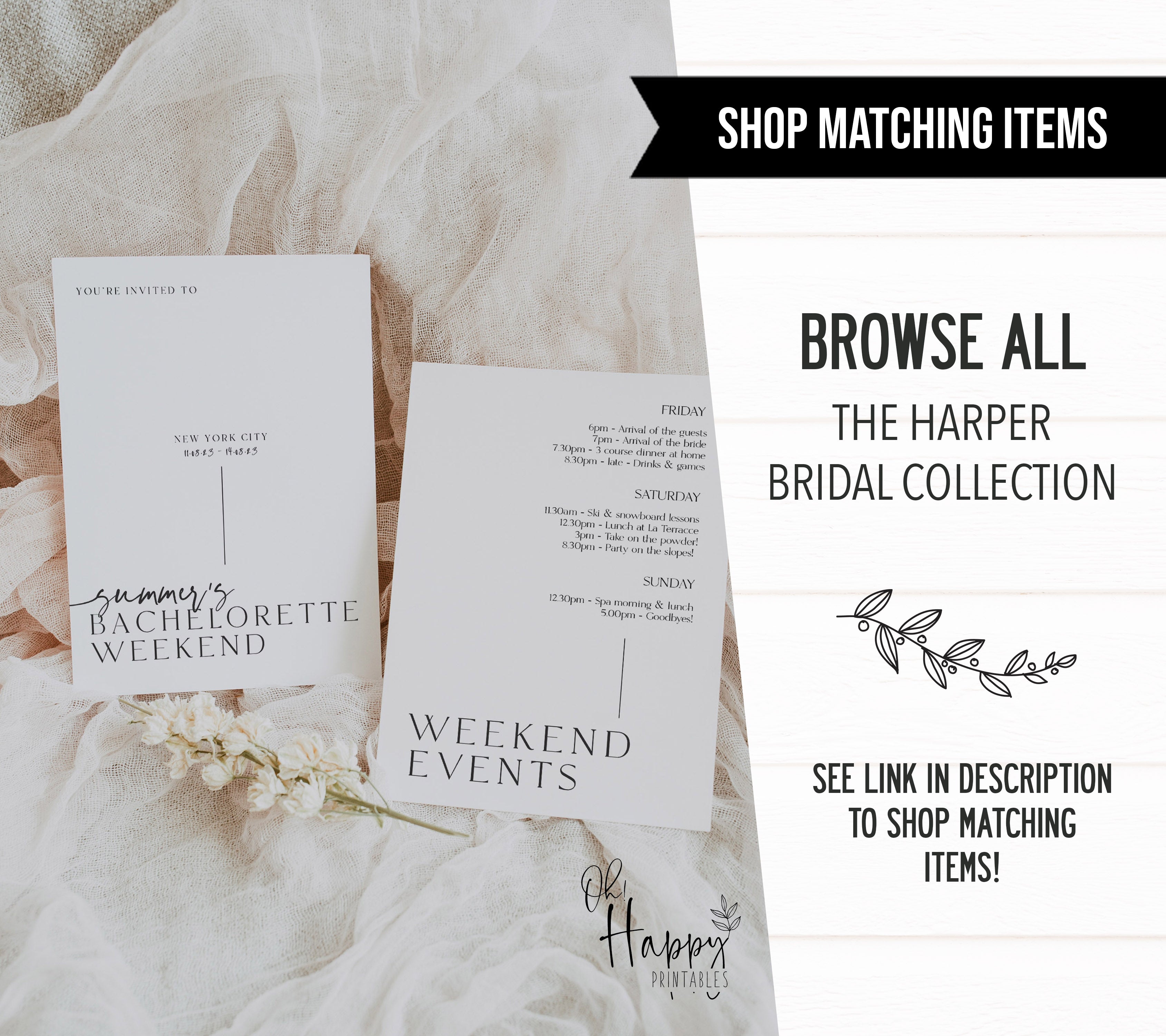 Fully editable, printable and mobile bachelorette invitation and welcome signs with a modern minimalist design. Perfect for a modern minimalist Bachelorette themed party