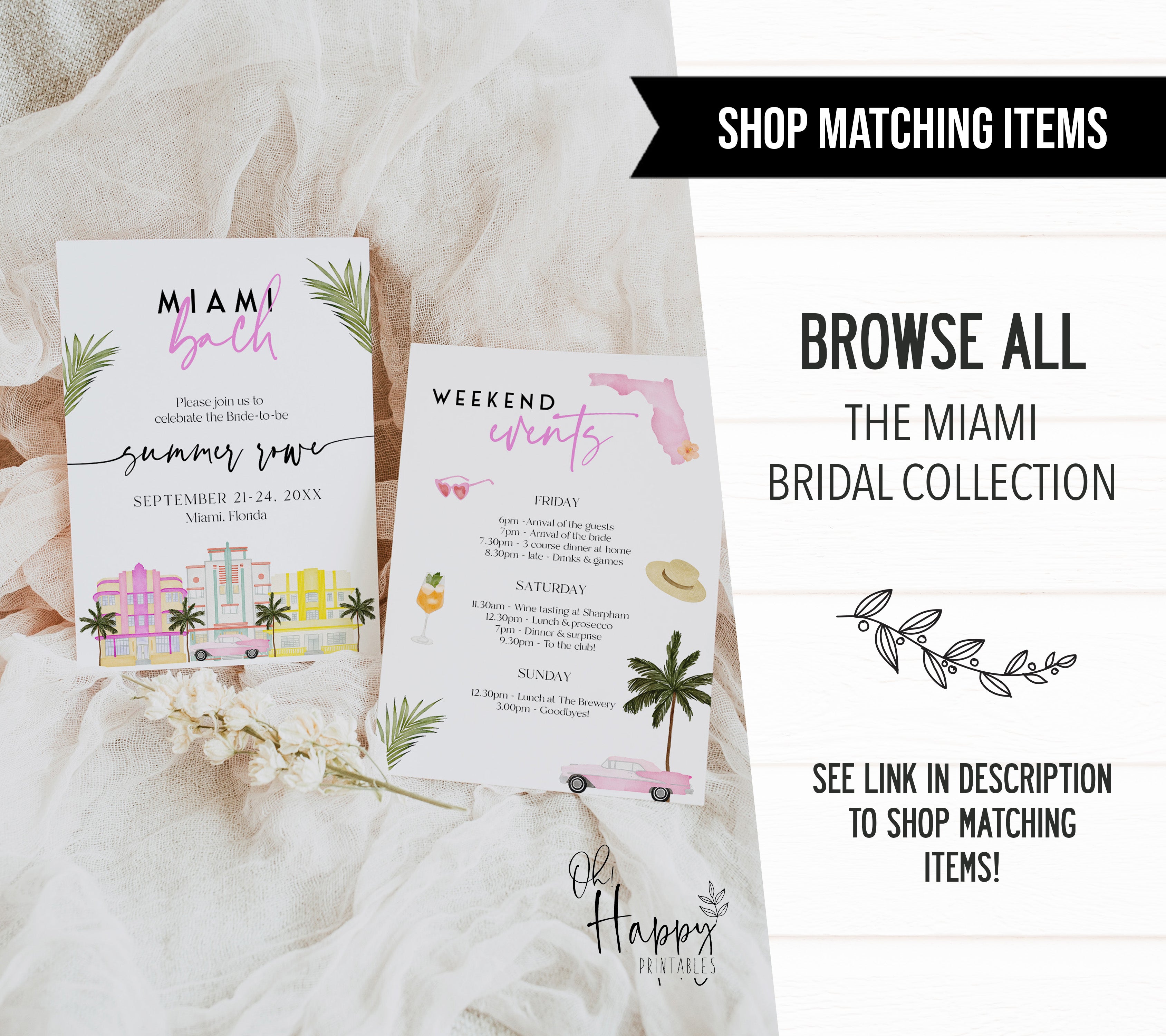 Fully editable and printable he said she said game with a miami design. Perfect for a miami, Bachelorette themed party