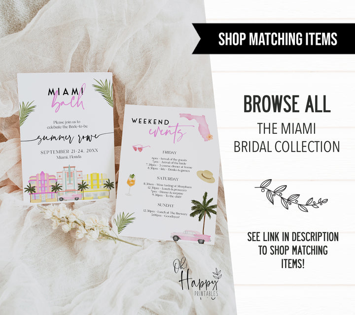 Fully editable and printable advice for the bride game with a miami design. Perfect for a miami, Bachelorette themed party