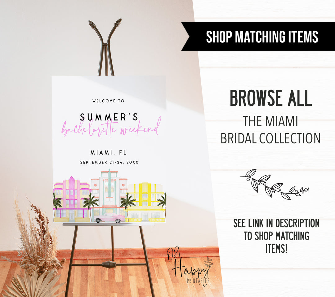 Fully editable and printable bridal mad libs game with a miami design. Perfect for a miami, Bachelorette themed party