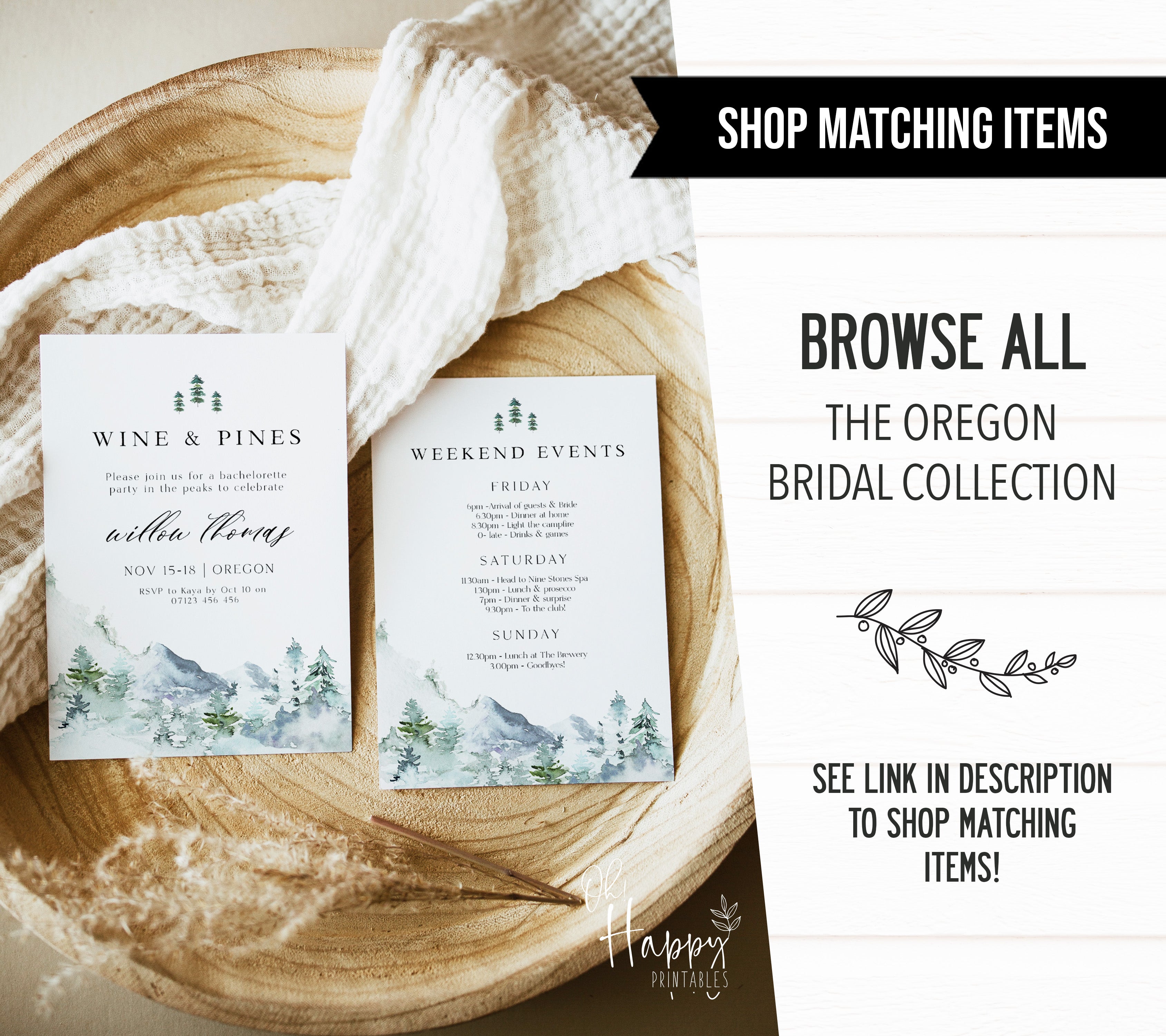 Fully editable and printable mountain cabin invitation with a mountain design. Perfect for a snowy cabin mountain bridal shower