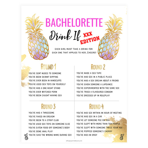 X Rated Bachelorette Drink If Game - Pineapple