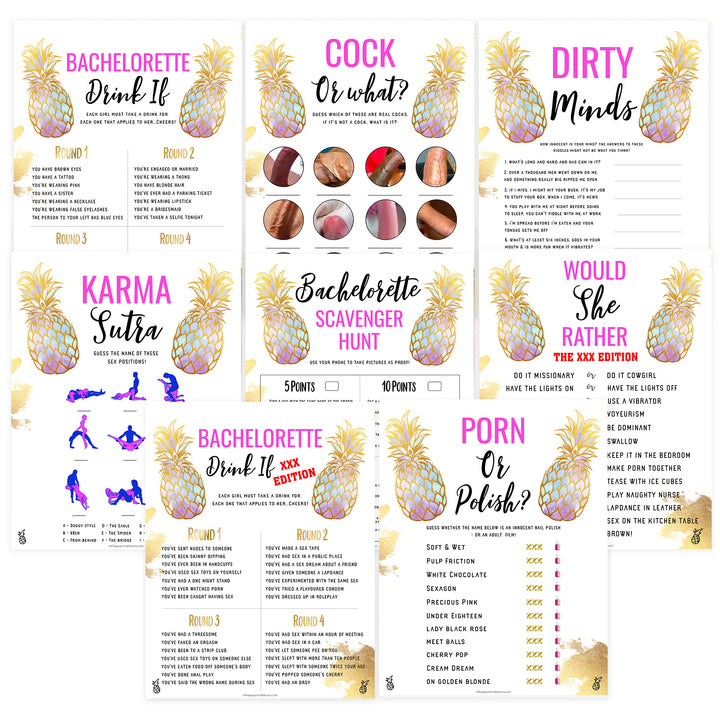 8 Bachelorette Party Games Bundle - Gold Pineapple