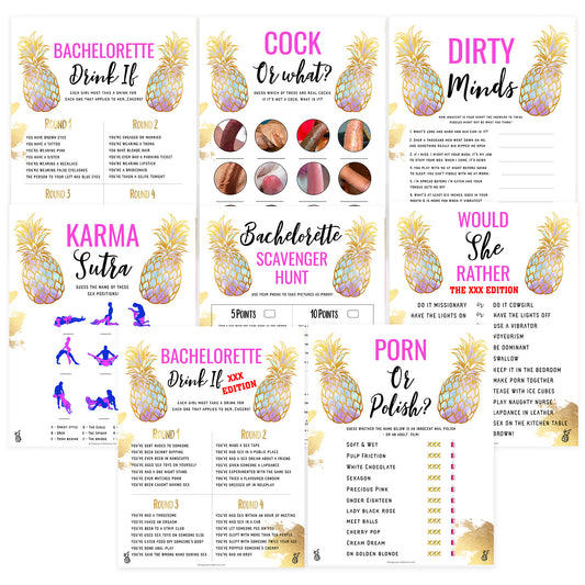 8 Bachelorette Party Games Bundle - Gold Pineapple