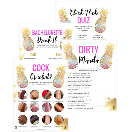 4 Bachelorette Party Games Bundle - Gold Pineapple