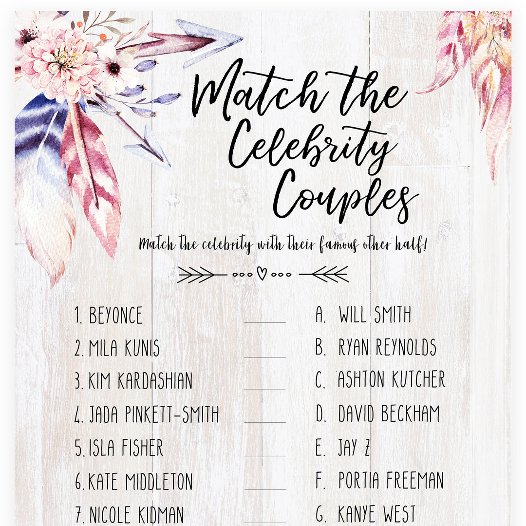 Match Celebrity Couples Game - Boho