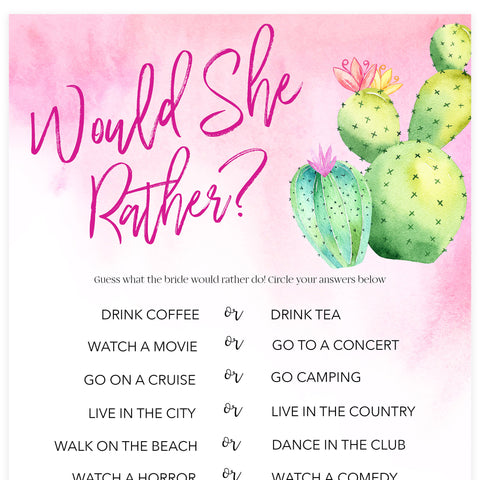 Would She Rather Bridal Game - Fiesta