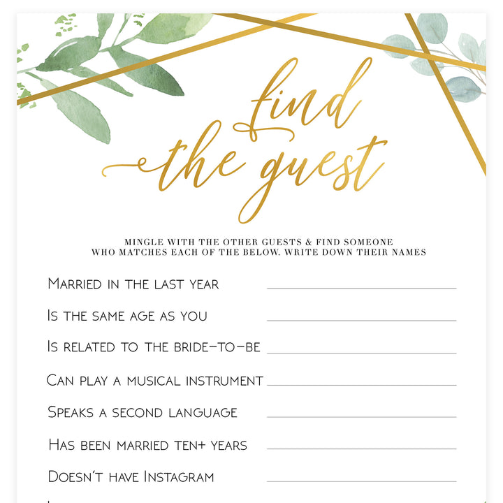 Find The Guest Bridal Game - Gold Greenery