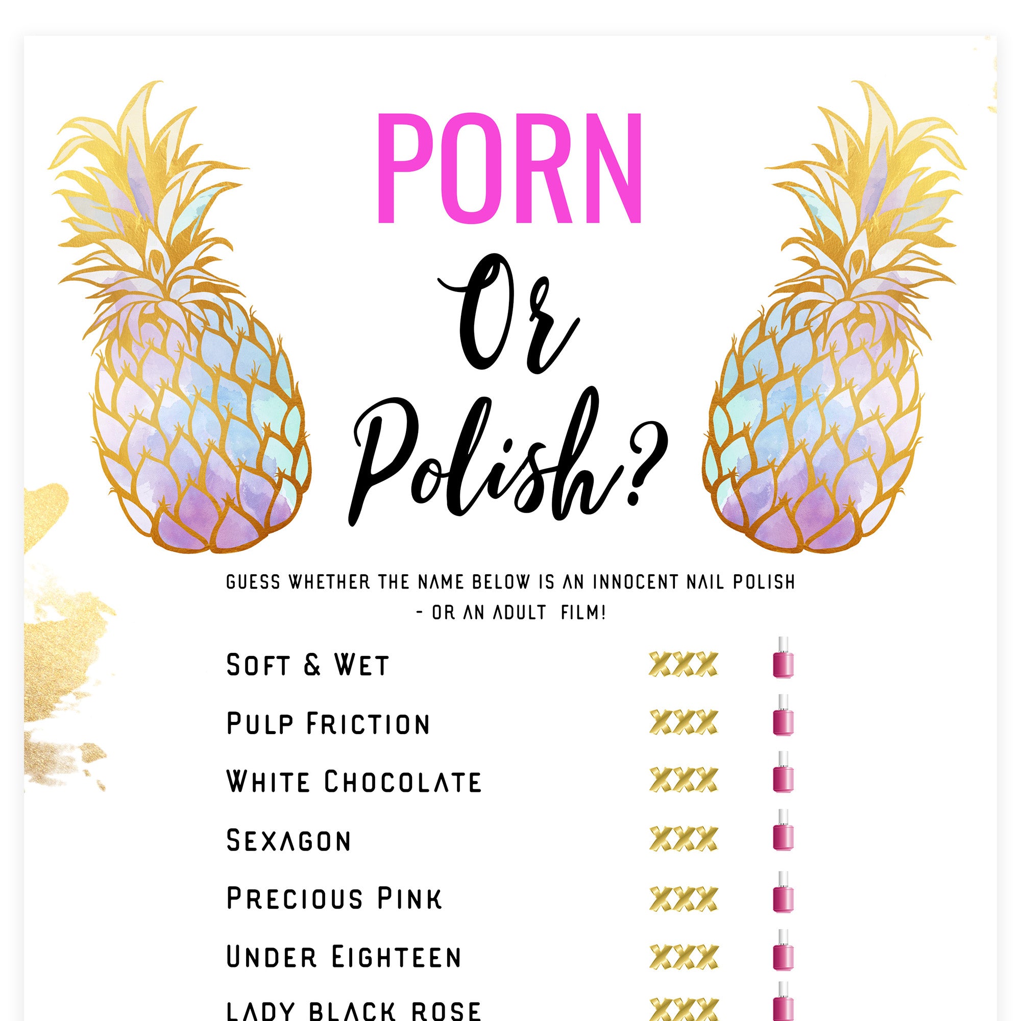 Porn or Polish Game - Gold Pineapple