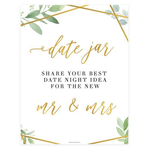 Date Night Jar Bridal Game - Gold Greenery