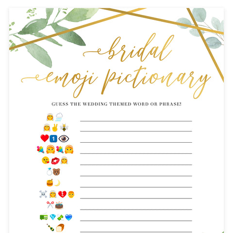 Bridal Emoji Pictionary -  Gold Greenery