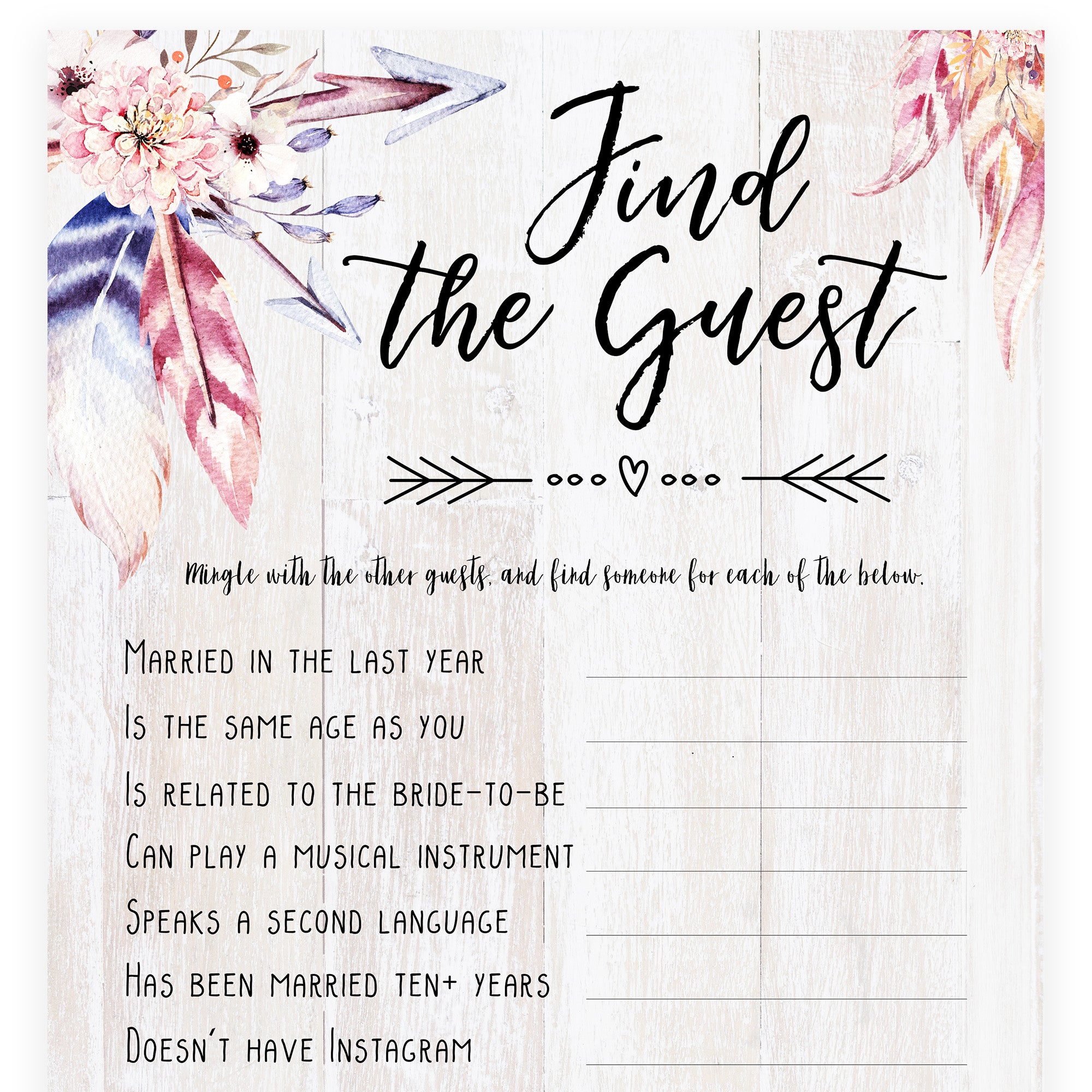 Find The Guest Bridal Game - Boho
