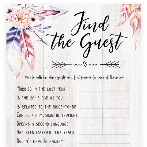 Find The Guest Bridal Game - Boho