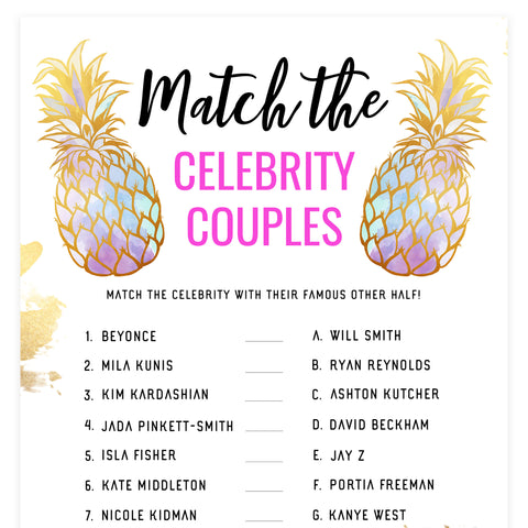 Match Celebrity Couples Game - Gold Pineapple