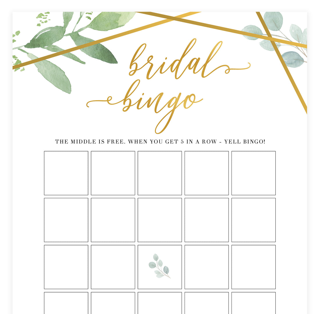 Bridal Bingo Game - Gold Greenery