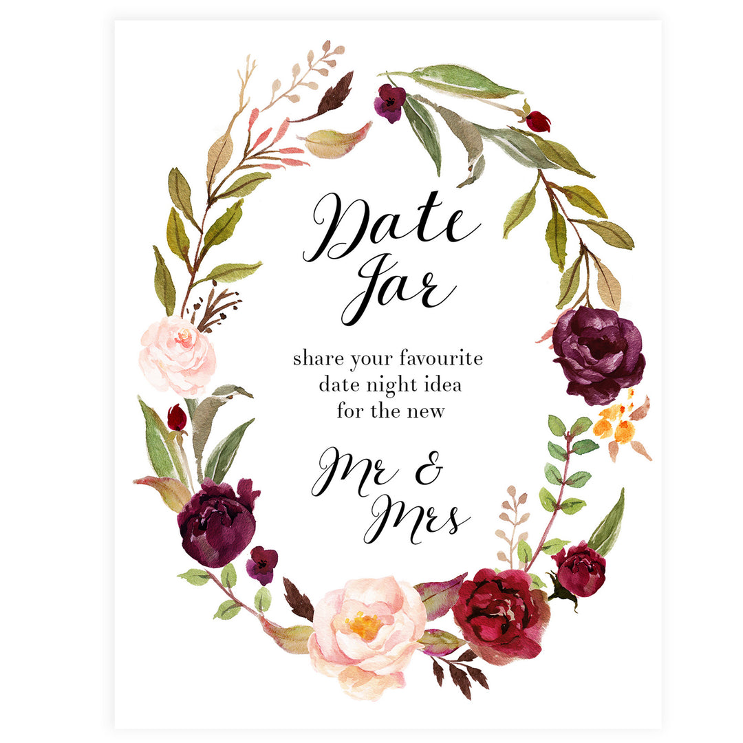 Date Night Jar Bridal Game - White Marsala