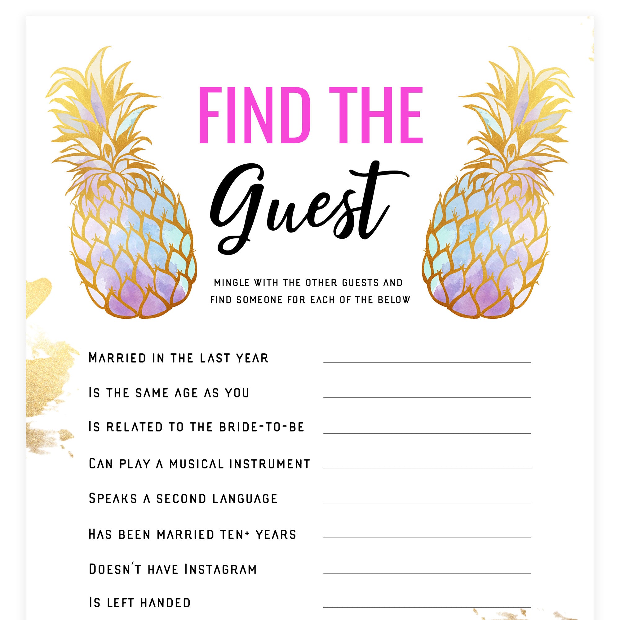 Find The Guest Bridal Game - Gold Pineapple