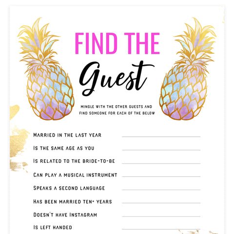 Find The Guest Bridal Game - Gold Pineapple