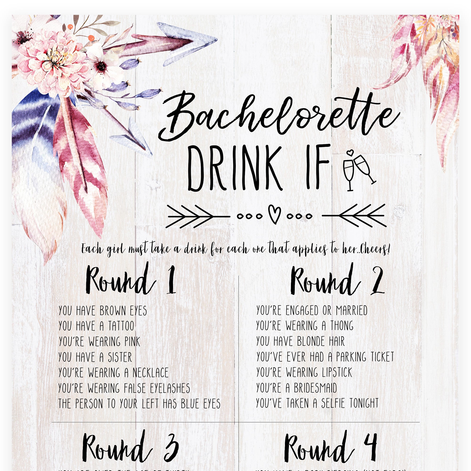Bachelorette Drink If Game - Boho