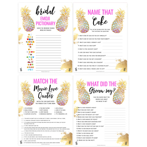 8 Bridal Shower Games Bundle - Gold Pineapple