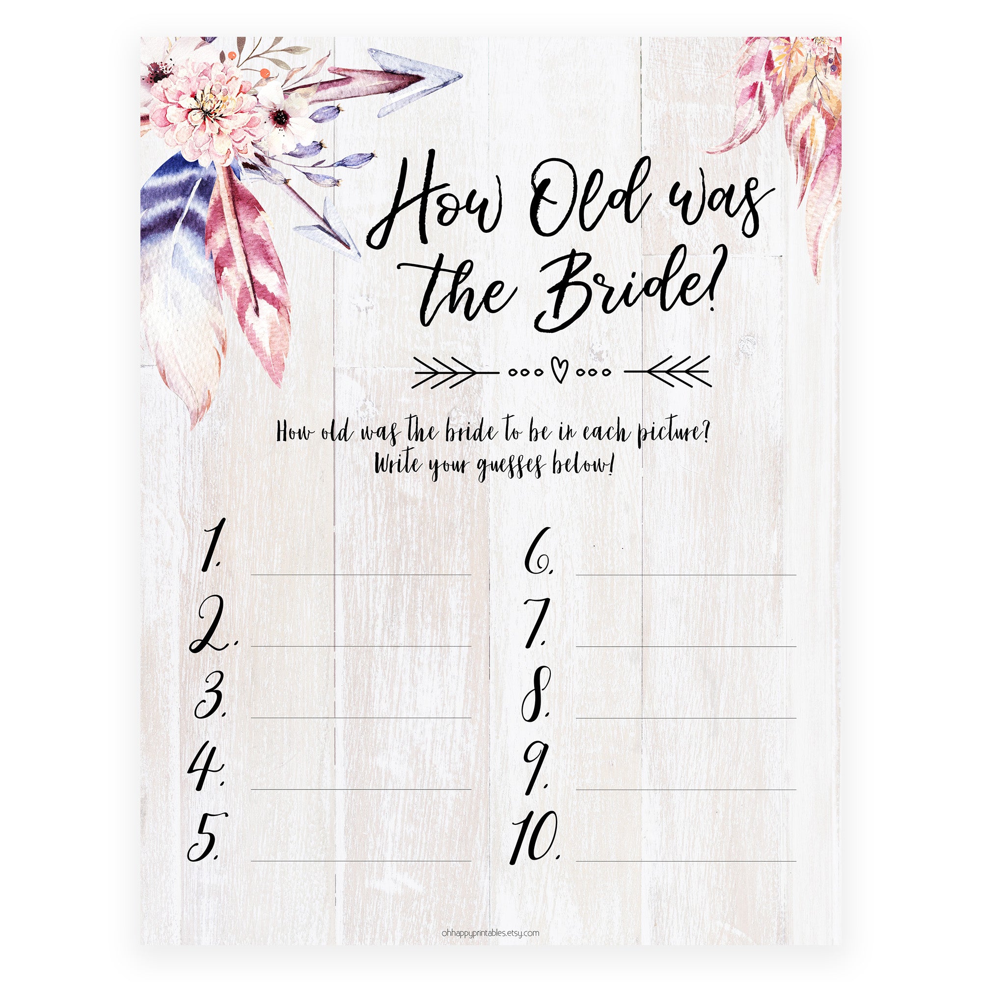 How Old was the Bride Game - Boho