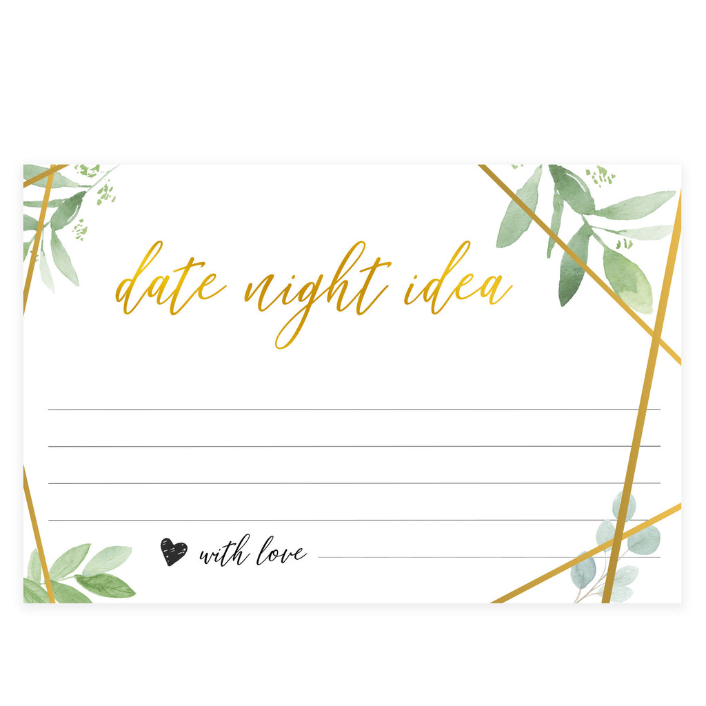 Gold Greenery Date Night Jar Game Printable Bridal Shower Games
