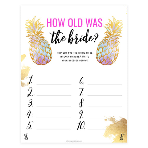 How Old was the Bride Game - Gold Pineapple