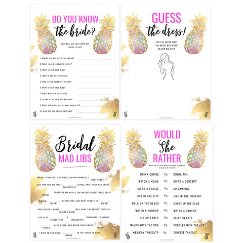 8 Bridal Shower Games Bundle - Gold Pineapple