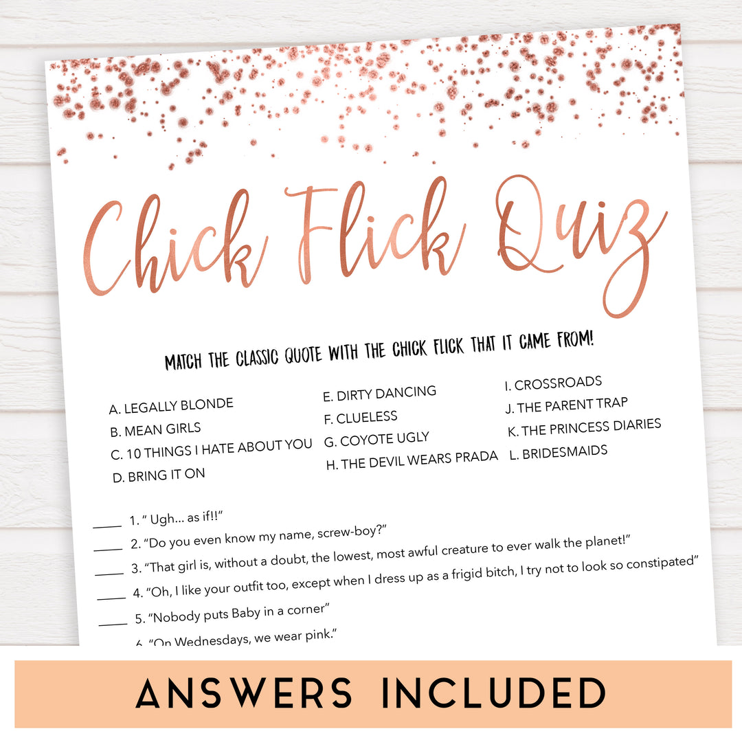 Rose gold bachelorette games, chick flick quiz bachelorette games, bridal shower games, top 10 baby games, fun bachelorette games, top bridal games, rose gold games