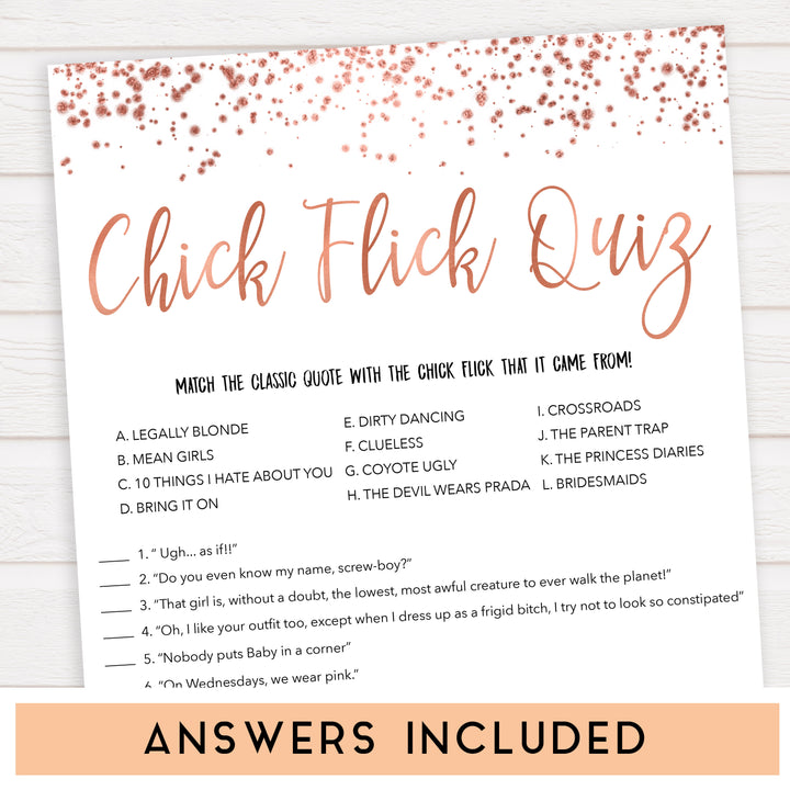 Rose gold bachelorette games, chick flick quiz bachelorette games, bridal shower games, top 10 baby games, fun bachelorette games, top bridal games, rose gold games