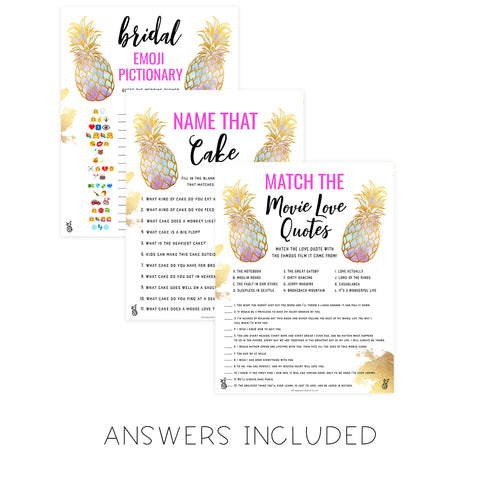 8 Bridal Shower Games Bundle - Gold Pineapple