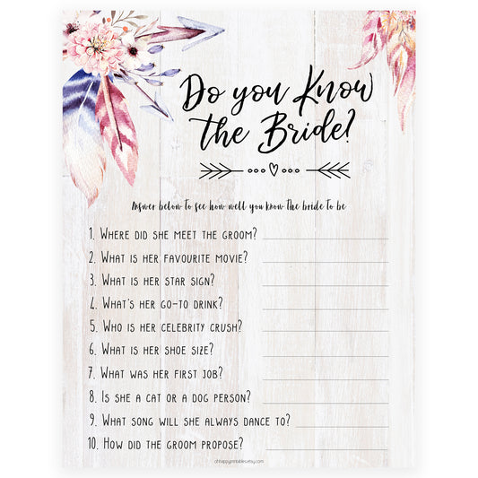 Do You Know the Bride Game - Boho