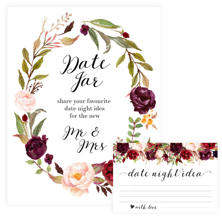 Date Night Jar Bridal Game - White Marsala