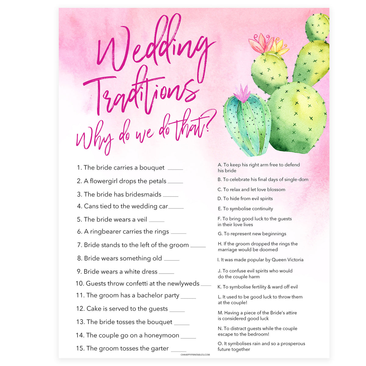 Wedding Traditions Trivia Game - Fiesta