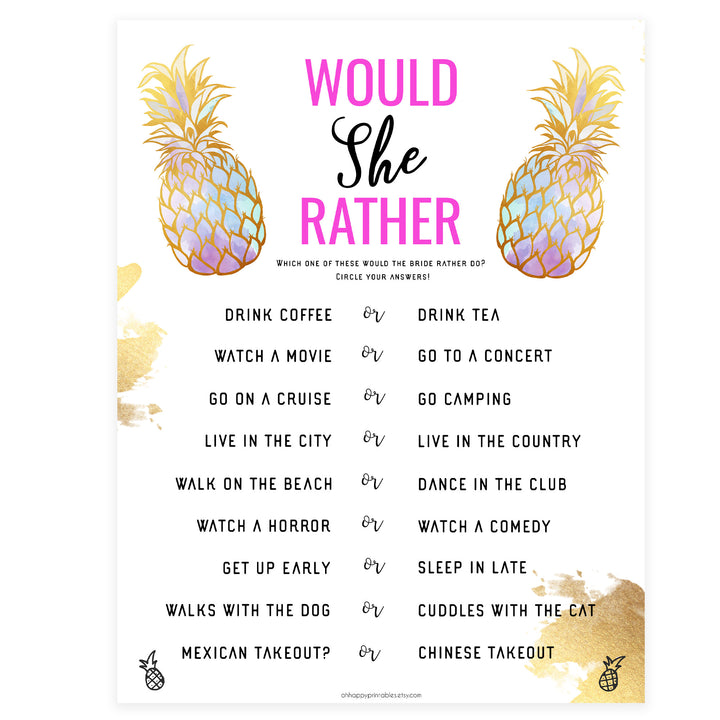 Would She Rather Bridal Game - Gold Pineapple