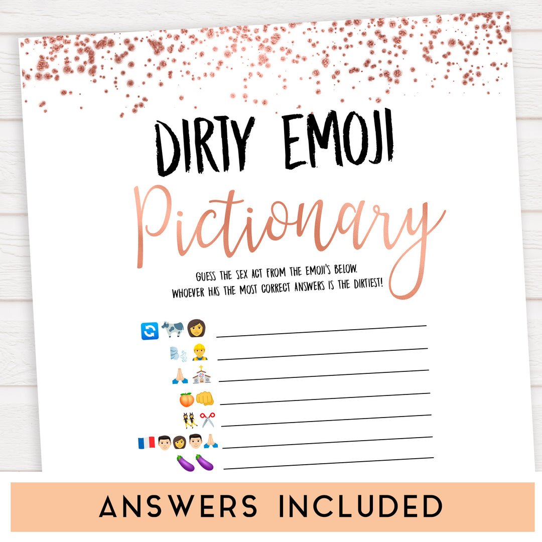 Rose gold bachelorette games, dirty emoji pictionary, bachelorette games, bridal shower games, top 10 baby games, fun bachelorette games, top bridal games, rose gold games