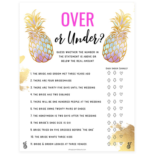 Over or Under Bridal Game - Gold Pineapple