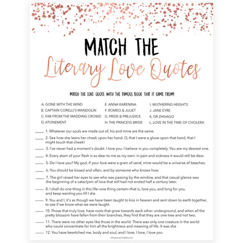 Match the Literary Love Quotes - Rose Gold Foil
