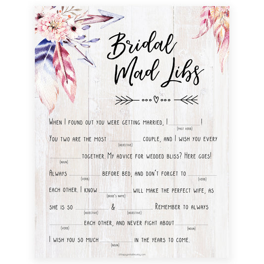 Bridal Mad Libs Game - Boho